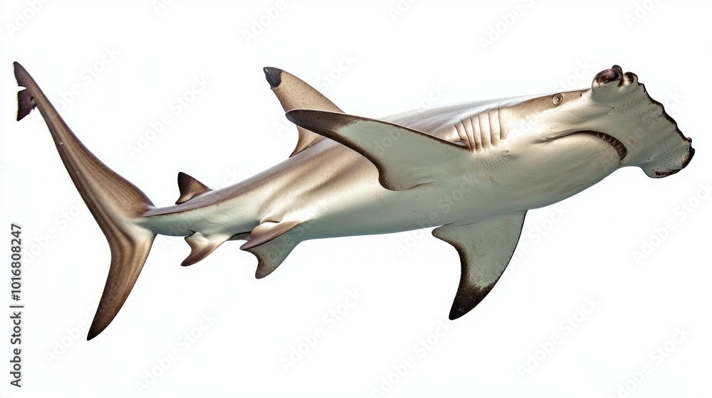 Poster hammerhead shark glides through its environment showcasing its distinctive head and body shape in a 