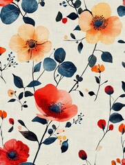 Botanical Print Patterns on a Light Fabric Background â€“ Blending nature with fashion design. Botanical themes --ar 3:4 --quality 2 --stylize 250 --v 6.1 Job ID: 60f6e09e-794d-4c2b-93e9-77e1f663d41f