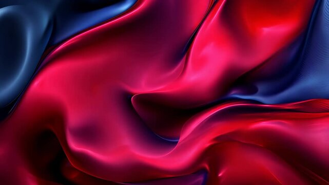Flowing satin fabric in striking red and blue hues
