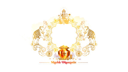 Happy dhanteras. Template design with golden pot coins god Lakshmi and retro vintage.