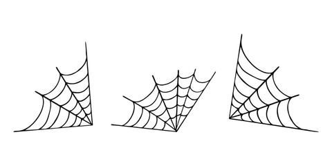 Spiderweb set. Cobweb, Spiderweb icons collection. Black mesh patterns with halloween party ornament. Sticky trap of intertwining dangerous vector lines ilustration