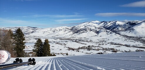 freshly groomed ski run in Utah