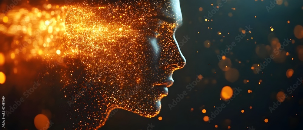 Poster motion graphics designer using technology to generate dynamic luminous visual effects for captivatin