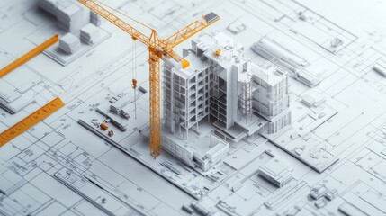 Model design paper 3D Draft illustration of building construction for a large project by an architect background wallpaper AI generated image