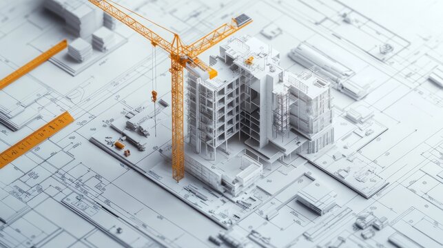 Model design paper 3D Draft illustration of building construction for a large project by an architect background wallpaper AI generated image