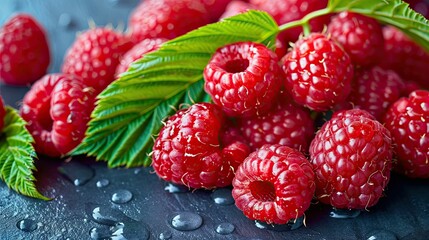 Background with lots of juicy red raspberries