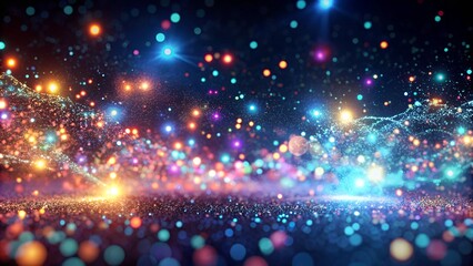 Obraz premium Abstract glowing particle background with soft neon particles floating on a dark backdrop