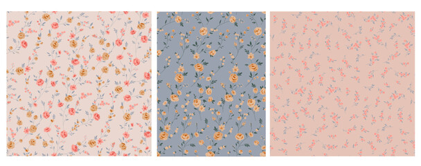 Seamless spring vector pattern with floral roses motif for dress fabric