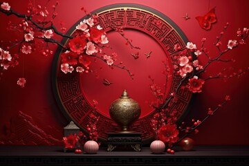 Fototapeta premium Chinese New Year style of business theme flower plant red.