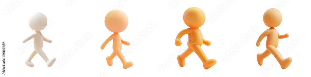 Aufkleber png 3d icons and object walking animation sequence showing progression of character in motion, illus