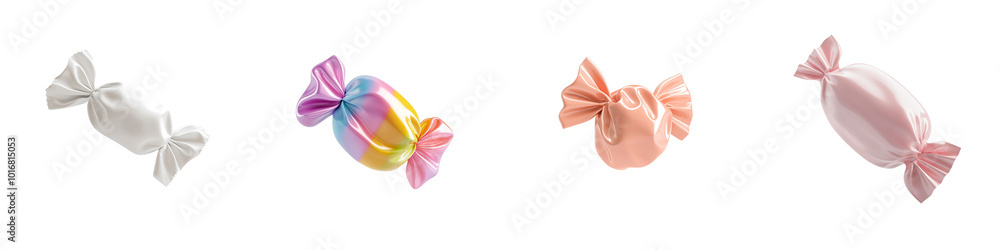 Poster png 3d icons and object delightful candy wrappers in various colors and designs, showcasing playful 