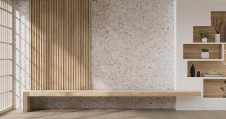 Concept Empty room and wood panels wall background 3D illustration rendering.