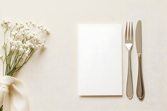 White Card Flat Lay Mockup on Wedding Table | Elegant Invitation Design for Special Occasions