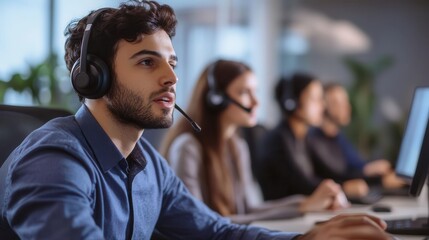 A call center team having a quick meeting in a break room, discussing customer feedback
