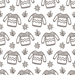 Warm Knitted Sweater Doodle Seamless Pattern