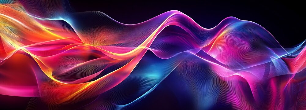 Colorful Waves and Lines on a Dark Background. AI generated illustration