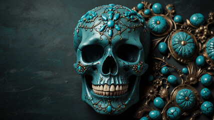Turquoise Decorated Skull with Intricate Designs