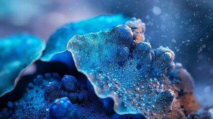 Fototapeta premium A tight shot of a blue coral with bubbles of water at its base
