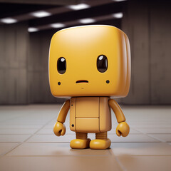 3D Cute Robot Character with Square Head – Adorable Toy Figure in Minimalist Style, Futuristic Cartoon Robot for Game, Animation, and Collectible Design