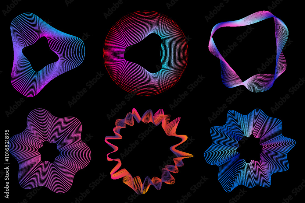 Poster geometric distortion grid gradient, futuristic style wave element collection, wavy graphic decoratio