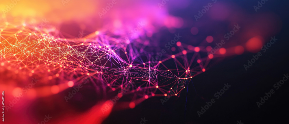 Poster abstract dark low poly background with interconnected dots and lines, showcasing a geometric digital