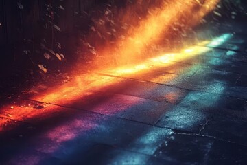 Fototapeta premium ethereal light leak overlay texture soft rainbow prism effect on black background dreamy analog film aesthetic adds warmth and nostalgia to photographic compositions