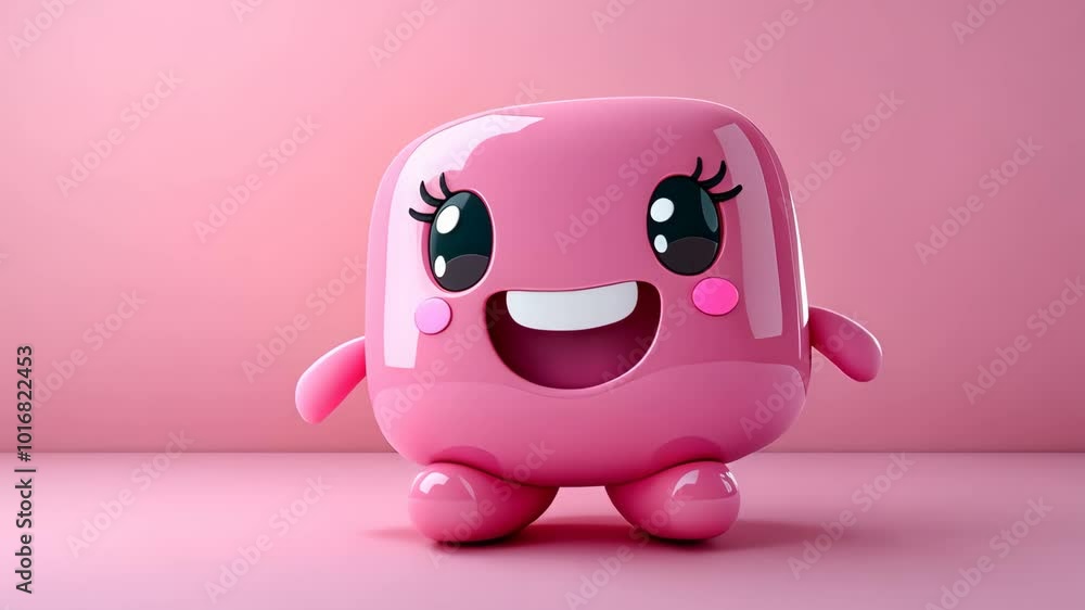 Poster pink cube character walking animation loop