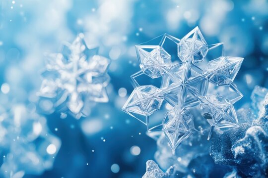 winter banner art, sleek winter banner with blue and white geometric snowflakes for a modern and sophisticated design
