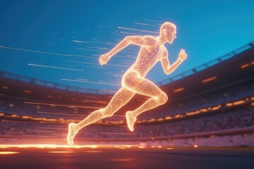 Fototapeta premium Futuristic Neon Runner on Stadium Track