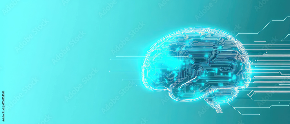 Poster innovative neural circuitry, a vibrant blue backdrop highlights advanced artificial intelligence con