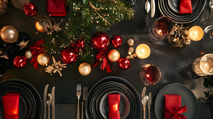 New Year's Eve Celebration Table, vibrant decorations, elegant party favors, festive atmosphere, joyful gathering, welcoming the new year