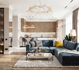 Modern and stylish living room in a luxurious design..