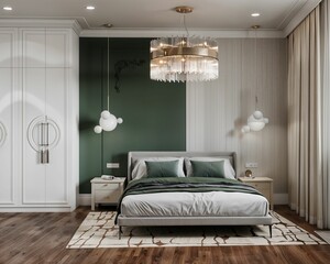 Modern and stylish bedroom in a luxurious style..