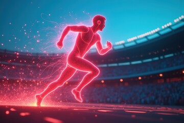 Fototapeta premium Futuristic Neon Runner on Stadium Track