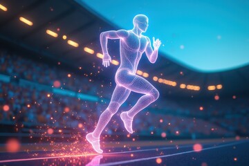 Fototapeta premium Futuristic Neon Runner on Stadium Track