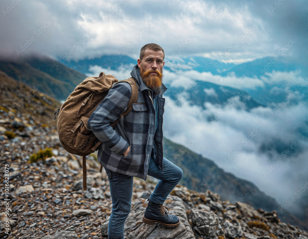 Wall mural hiker in the mountains