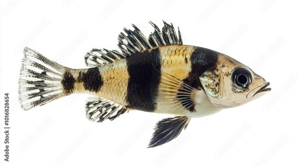 Poster close up depiction of an archerfish toxotes jaculatrix highlights its striking coloration and anatom