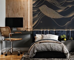 Modern bedroom in a luxurious concept style..
