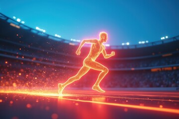 Futuristic Neon Runner on Stadium Track