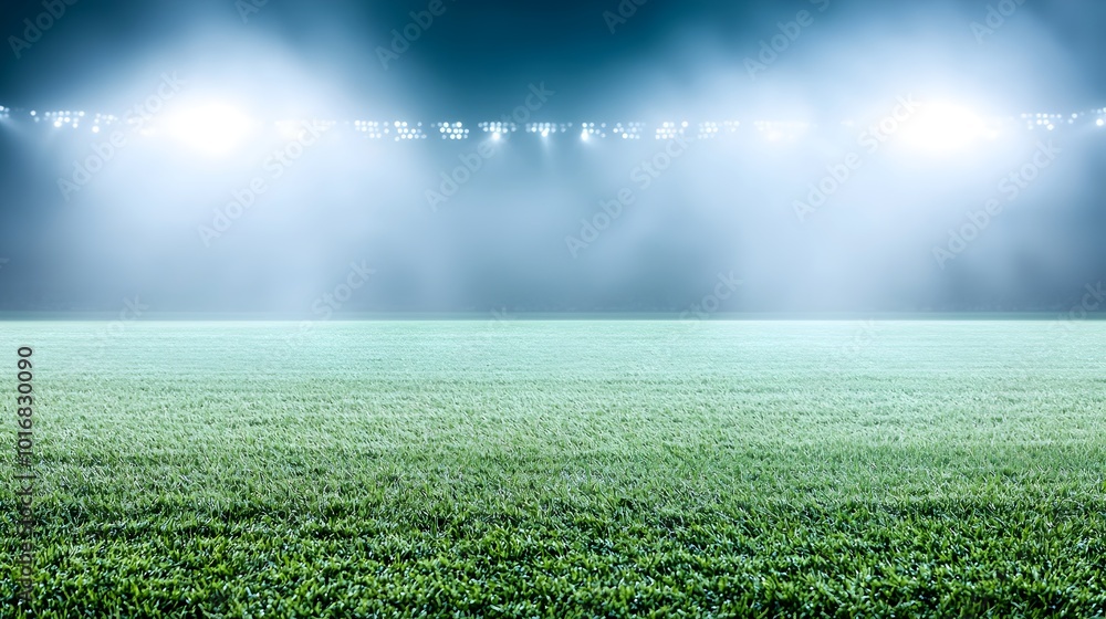 Poster twilight serenity in an empty stadium field - night sky illuminated by soft stadium lights before th