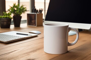 Mug furniture computer laptop.