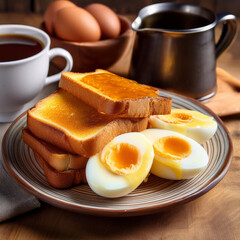 Fototapeta premium Kaya Toast with Butter and Soft Eggs