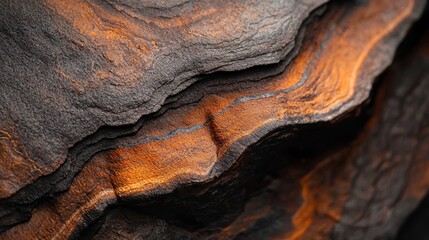  A tight shot of a rock formation, illuminated from above and below