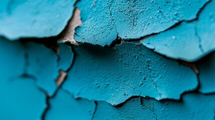 Obraz premium A tight shot of a blue wall with chipped paint along its edges