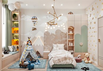 Children's room in a modern and luxurious concept design..