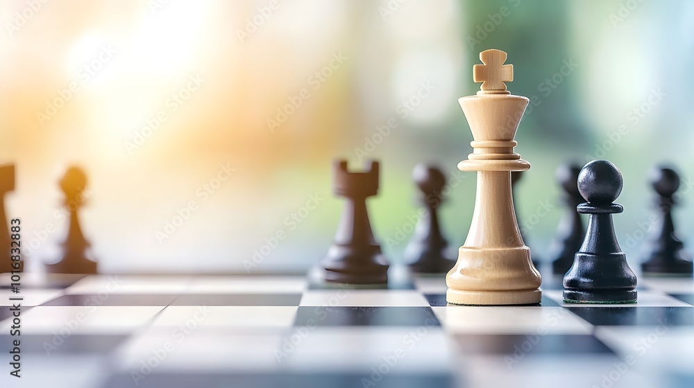Poster futuristic chessboard with abstract patterns - dynamic game theory strategy unfolding in a concentra