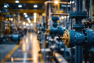 Fototapeta premium Industrial Valve and Piping System in a Factory Setting