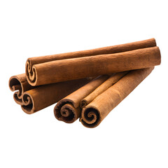 Three cinnamon sticks with curled ends on a white background