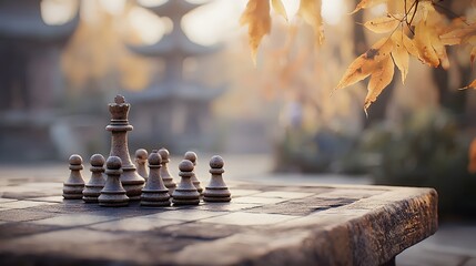 Timeless Strategy Ancient Stone Chessboard with Carved Pieces - A Masterpiece of Wisdom in Mythical Gameplay