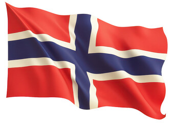 Norwegian national flag with red, blue, and white cross, transparent background